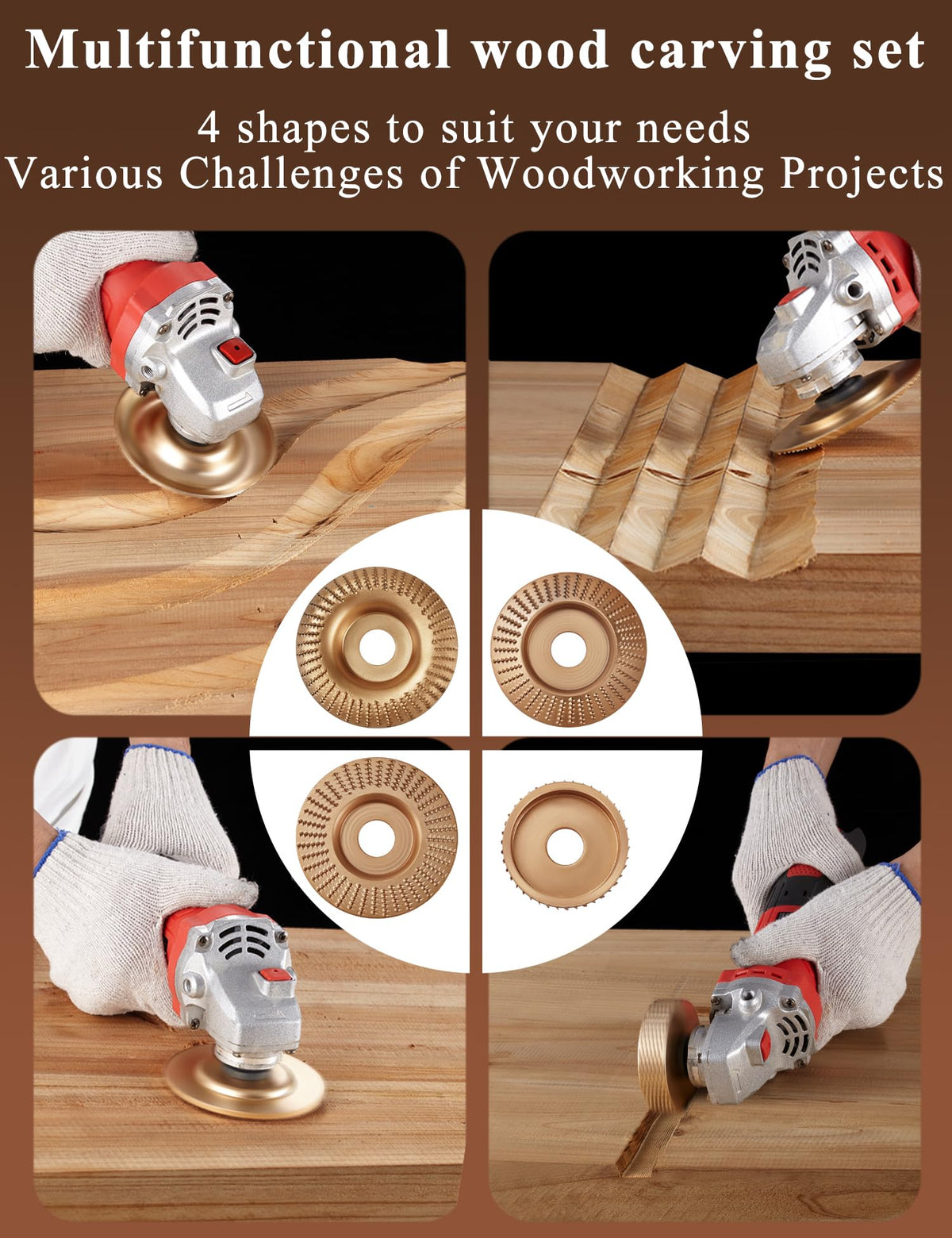 13PCS Wood Carving Disc Set for Angle Grinder，for 4" or 4 1/2"Angle Grinder