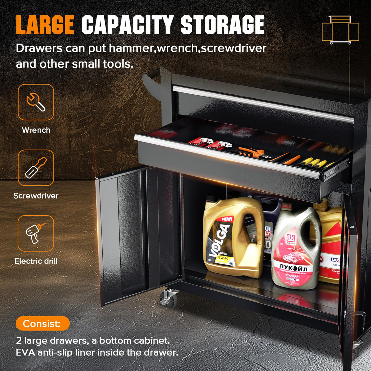 8 Drawer Rolling Tool Chest with Wheels, Black
