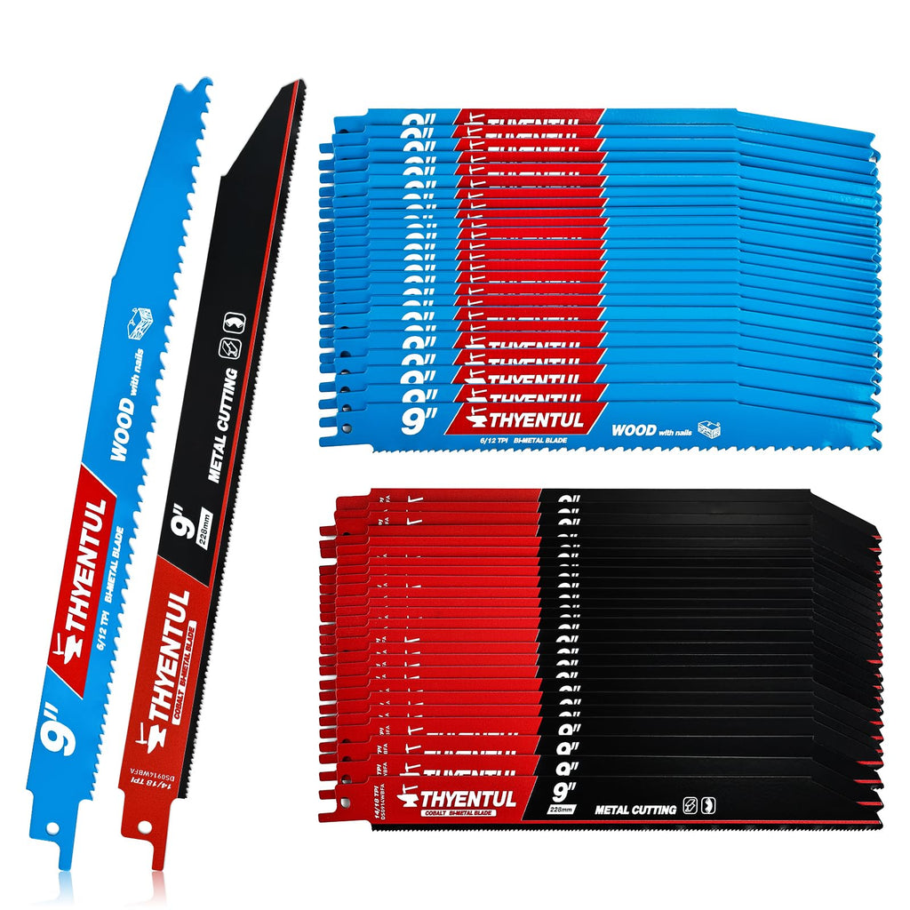 50 Pack 9 Inch Reciprocating Saw Blades, 6/12 & 14/18 TPI Bi-Metal Sawzall Blades for Wood, Nail-Embedded Wood & Metal Cutting
