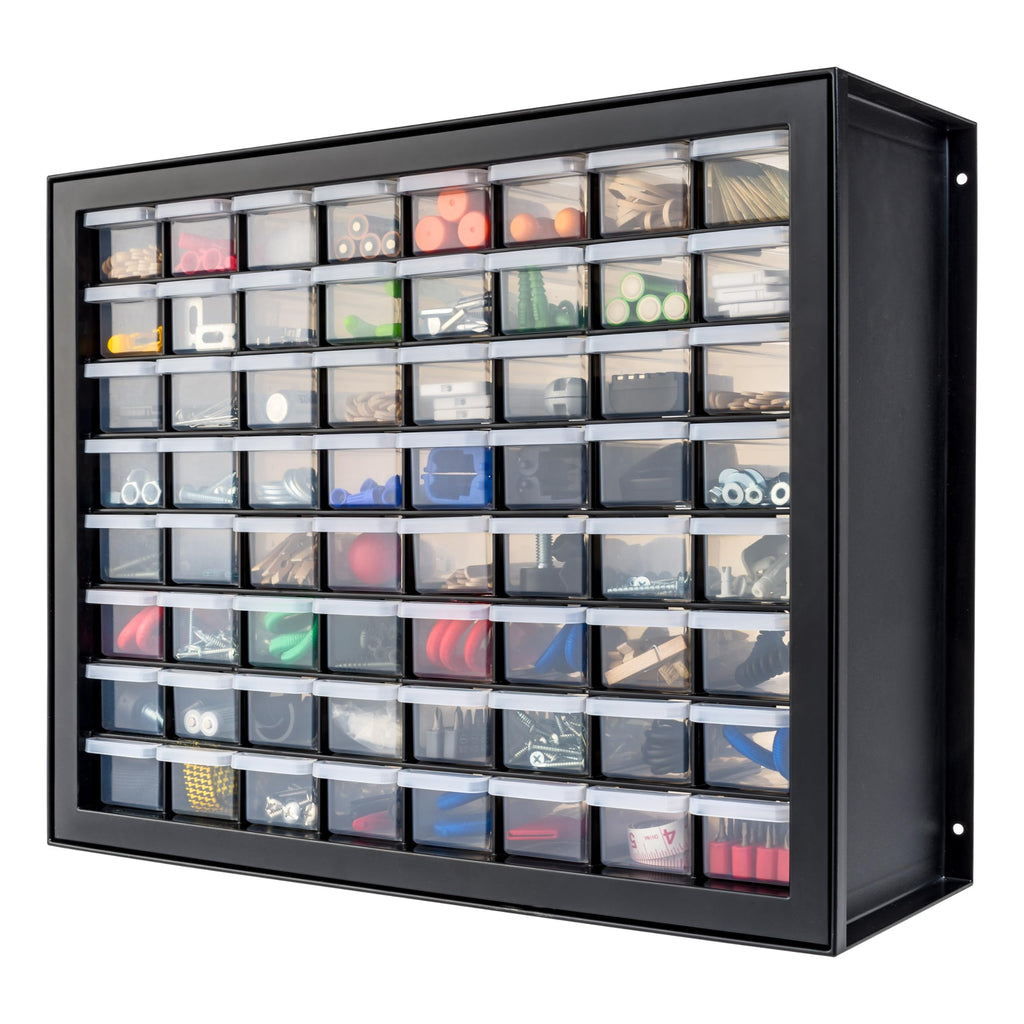 64-Drawer Screw Organizer, Hardware Storage, Made in USA, Black
