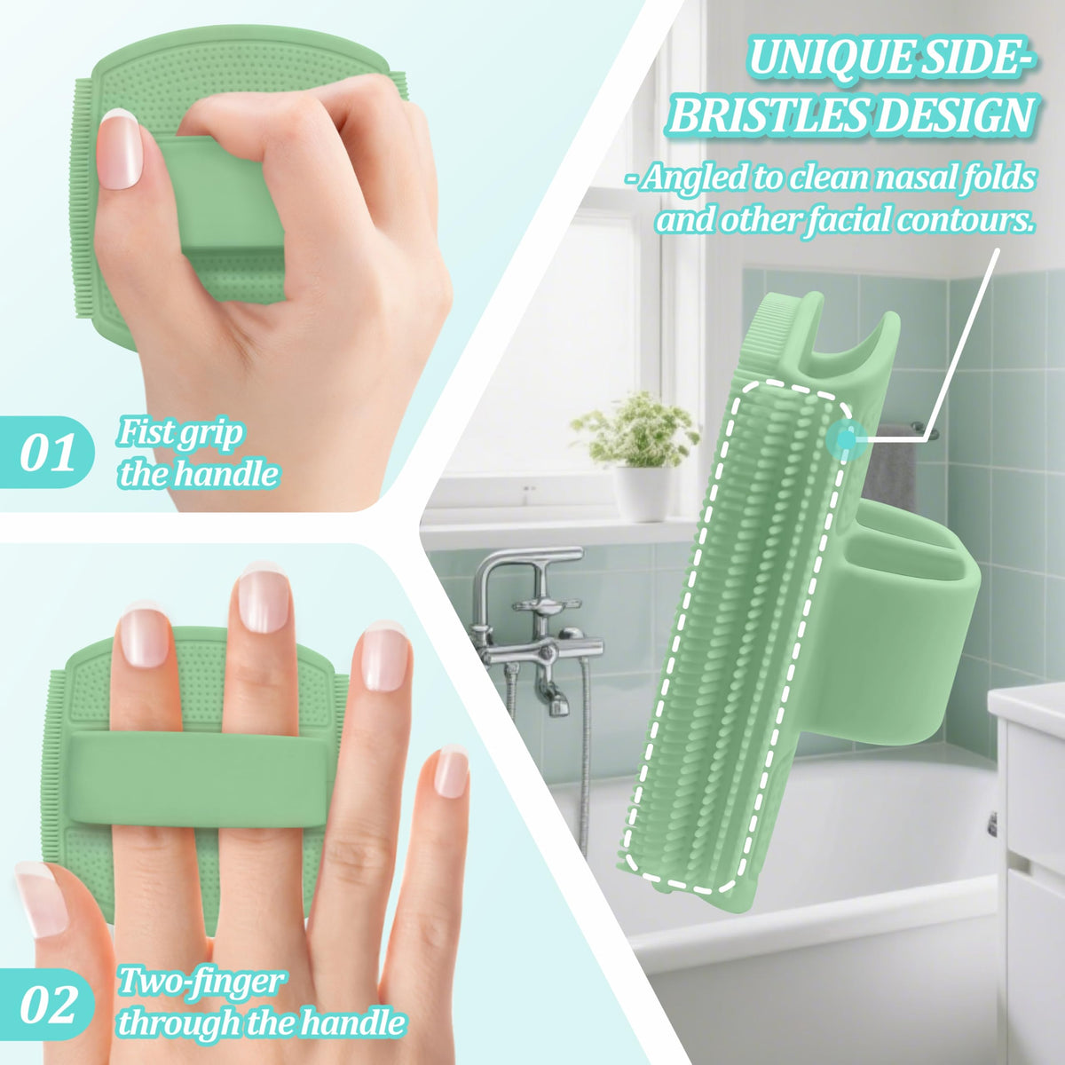 Silicone Bath Glove & Face Scrubber Set 2PCS, 360° Anti-Slip & Hand-fit Body Scrubber for Rich Foaming Deep Cleaning