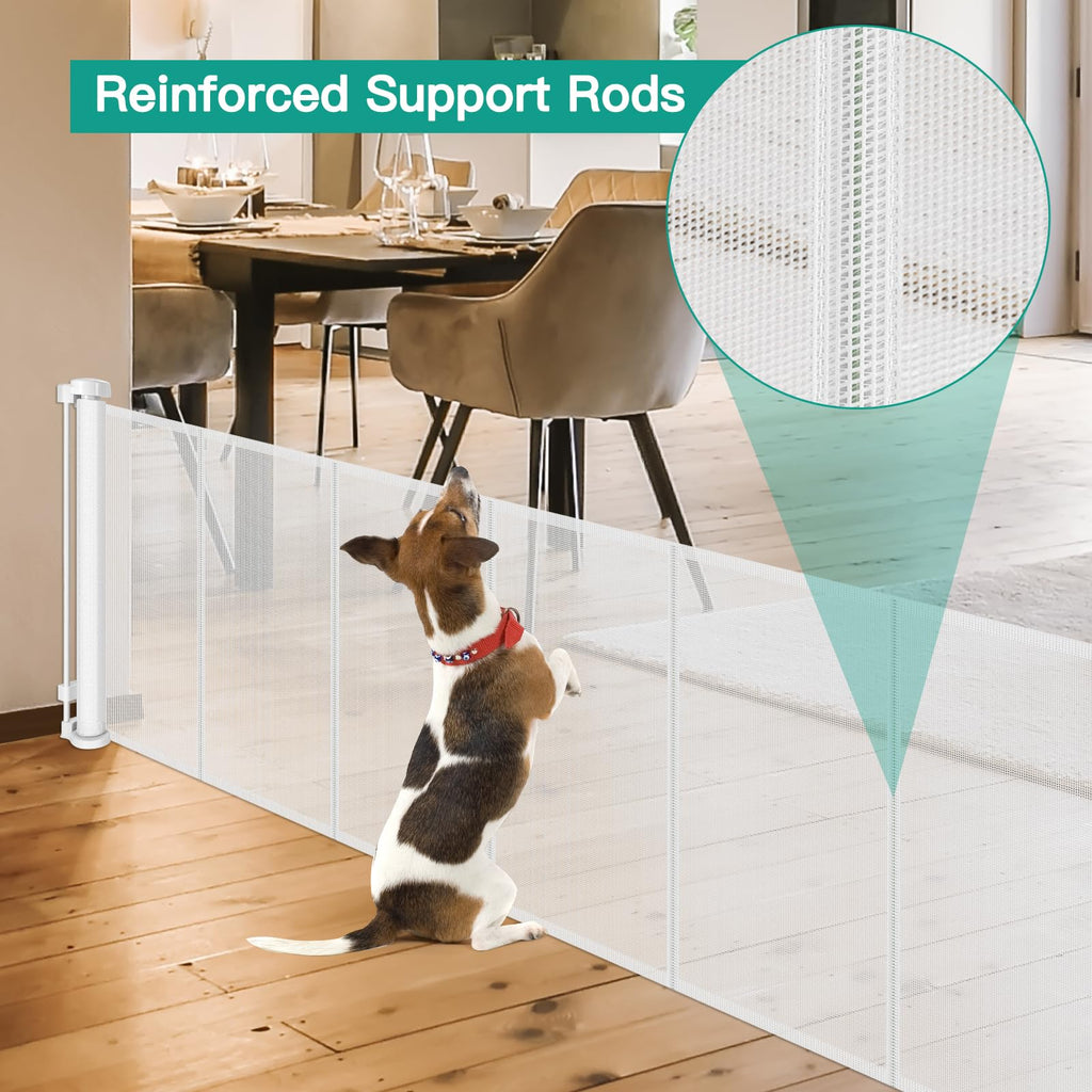 24" Tall x 150" Extra-Wide Retractable Indoor Mesh Pet & Child Safety Gate with One-Hand Safety Lock for Wide Openings, Patios & Stairways