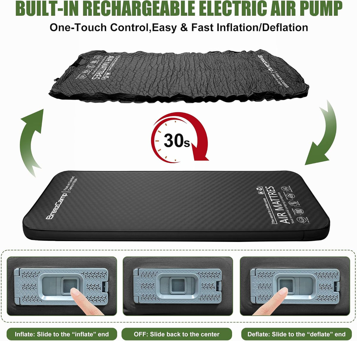 Self Inflating Sleeping Pad with Electric Pump, 4" Thick Memory Foam Sleeping Pad for Camping, 9.5 R-Value Insulated