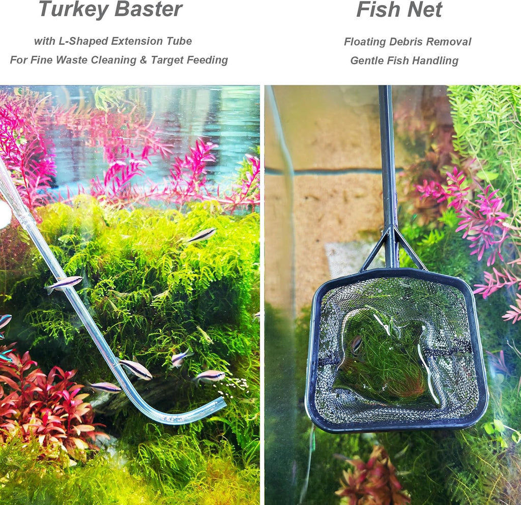 Aquarium Siphon Vacuum Kit with Turkey Baster, Fish Net for Tank Cleaning
