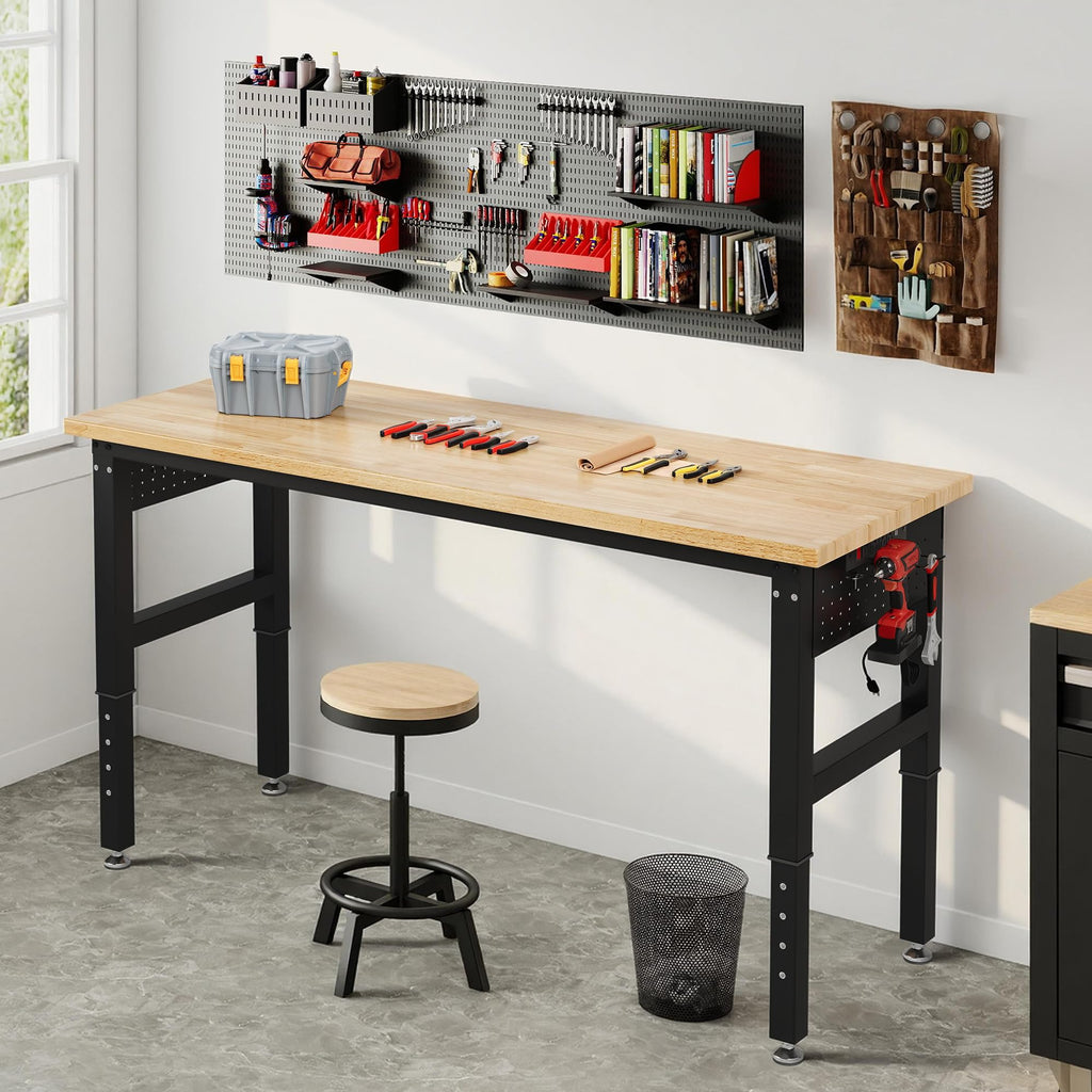 60-Inch Black Adjustable Heavy-Duty Workbench
