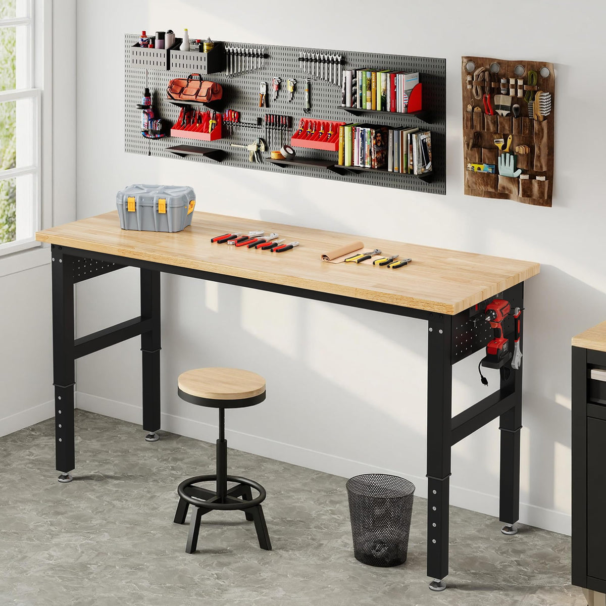 60-Inch Black Adjustable Heavy-Duty Workbench