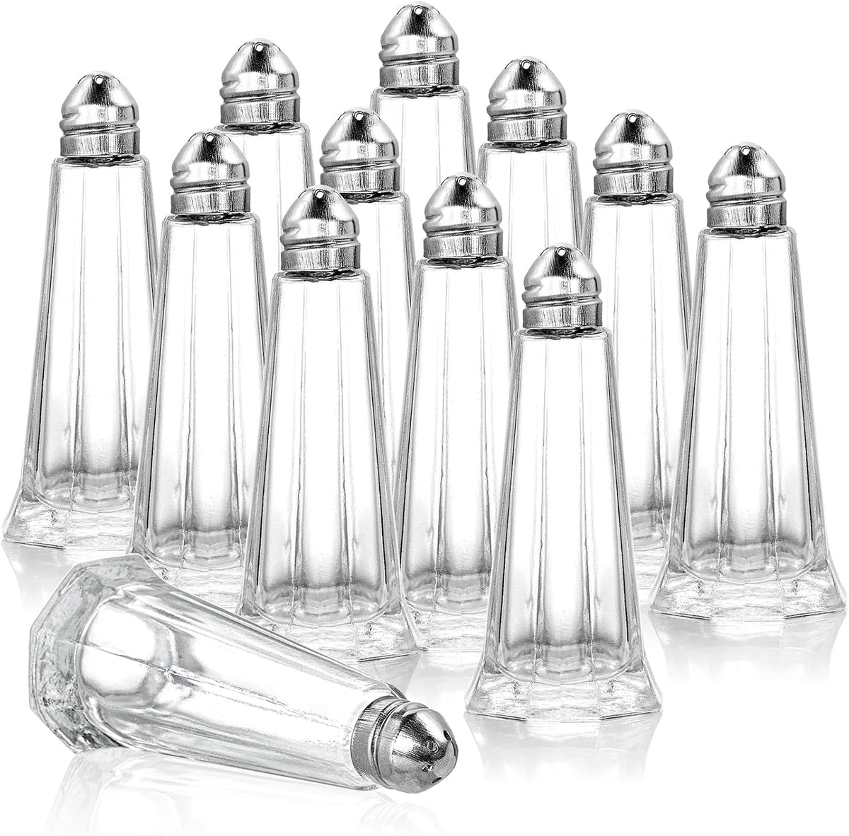 12 Pieces Salt and Pepper Shaker Set, 1 oz Tower Glass Body Mini Restaurant Shakers with Stainless Steel Lids, Clear