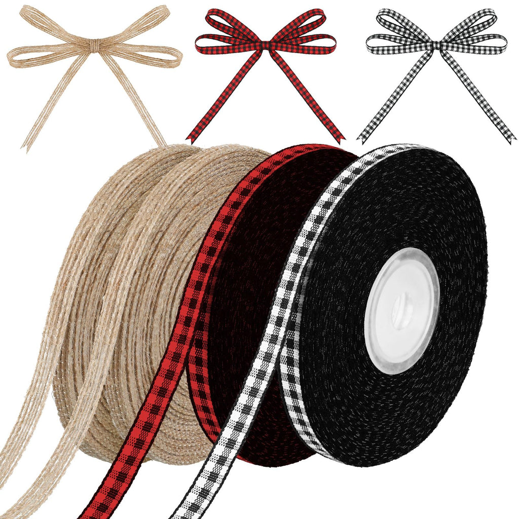4 Rolls Christmas Buffalo Plaid Ribbons Craft, 0.24 Inch, Retro