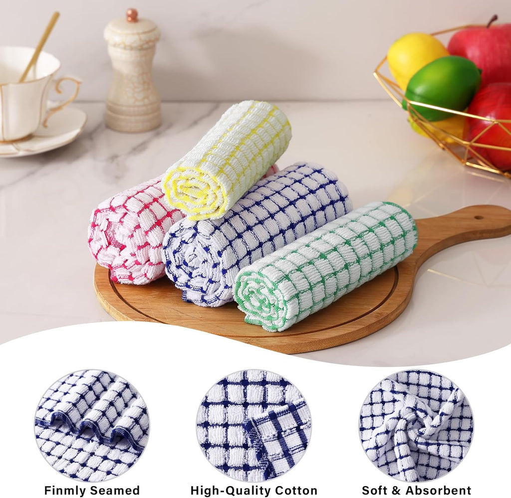 Kitchen Towels and Dishcloths Set, Set of 8, Blue/Yellow/Red/Green | Cotton Terry Kitchen Dish Towels, Super Soft and