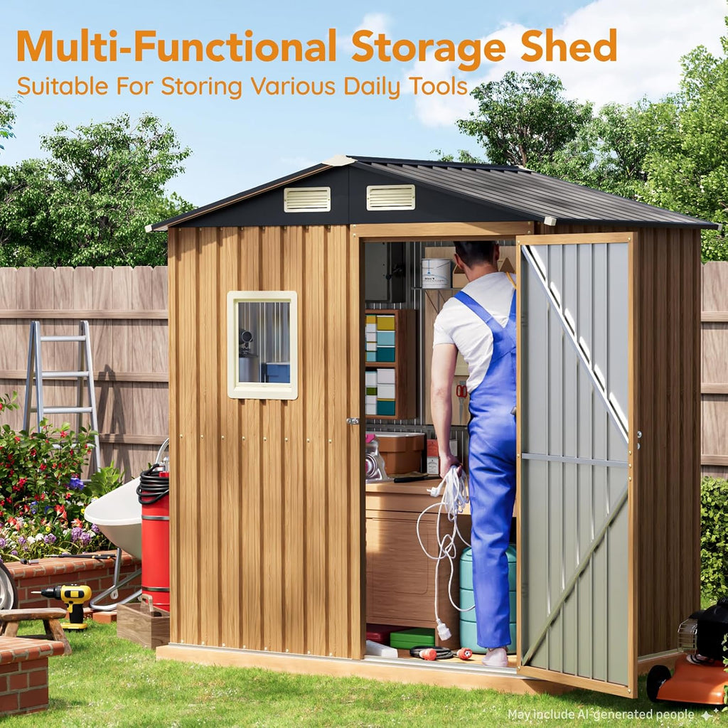 6X4FT Garden Storage Shed (NO Wood Panels&Frame Floor) | Outdoor Storage Shed with Lockable Door,Steel Tool Shed with