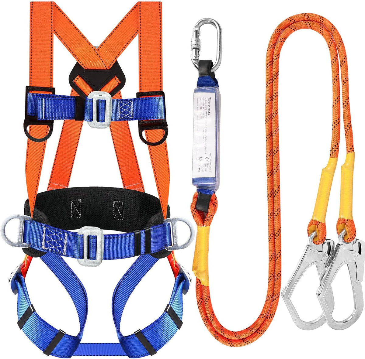 Safety Harness Fall Protection Kit: Full Body Roofing harnesses | Men Construction Harness Kit with Shock Absorbing