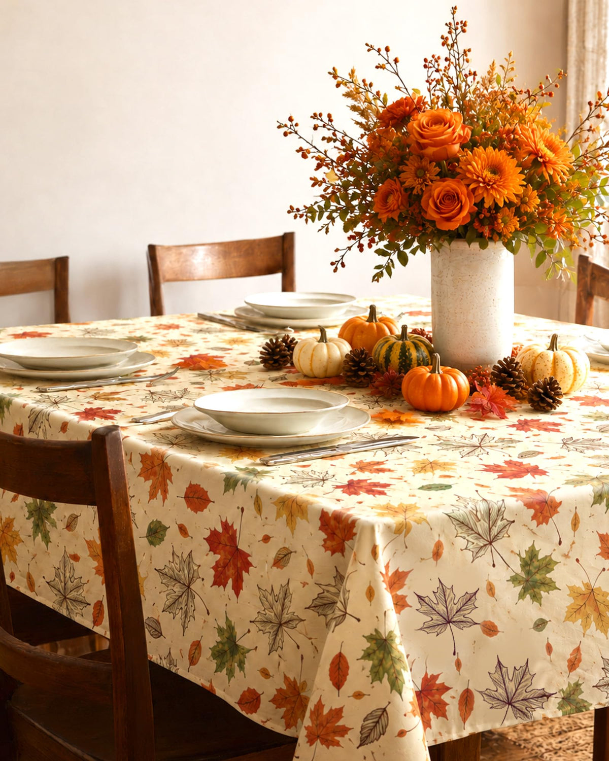 Polyester Fall Tablecloth 60" x 84" 1 Pack Autumn Leaves