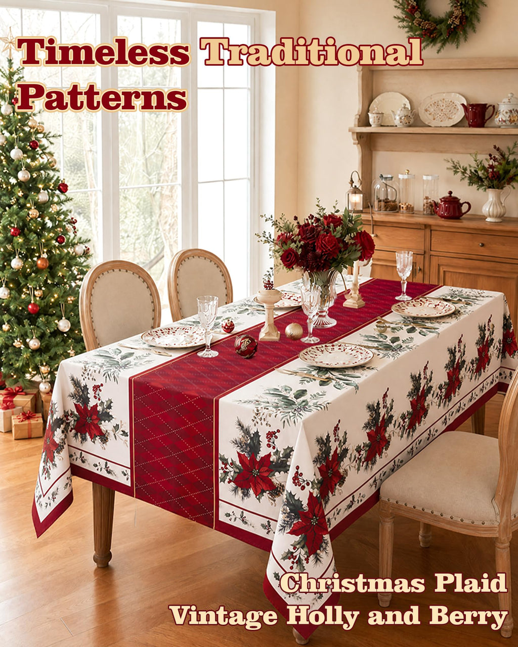 Christmas Tablecloth Rectangle, Holiday Dining Decor, 60x102 Inch