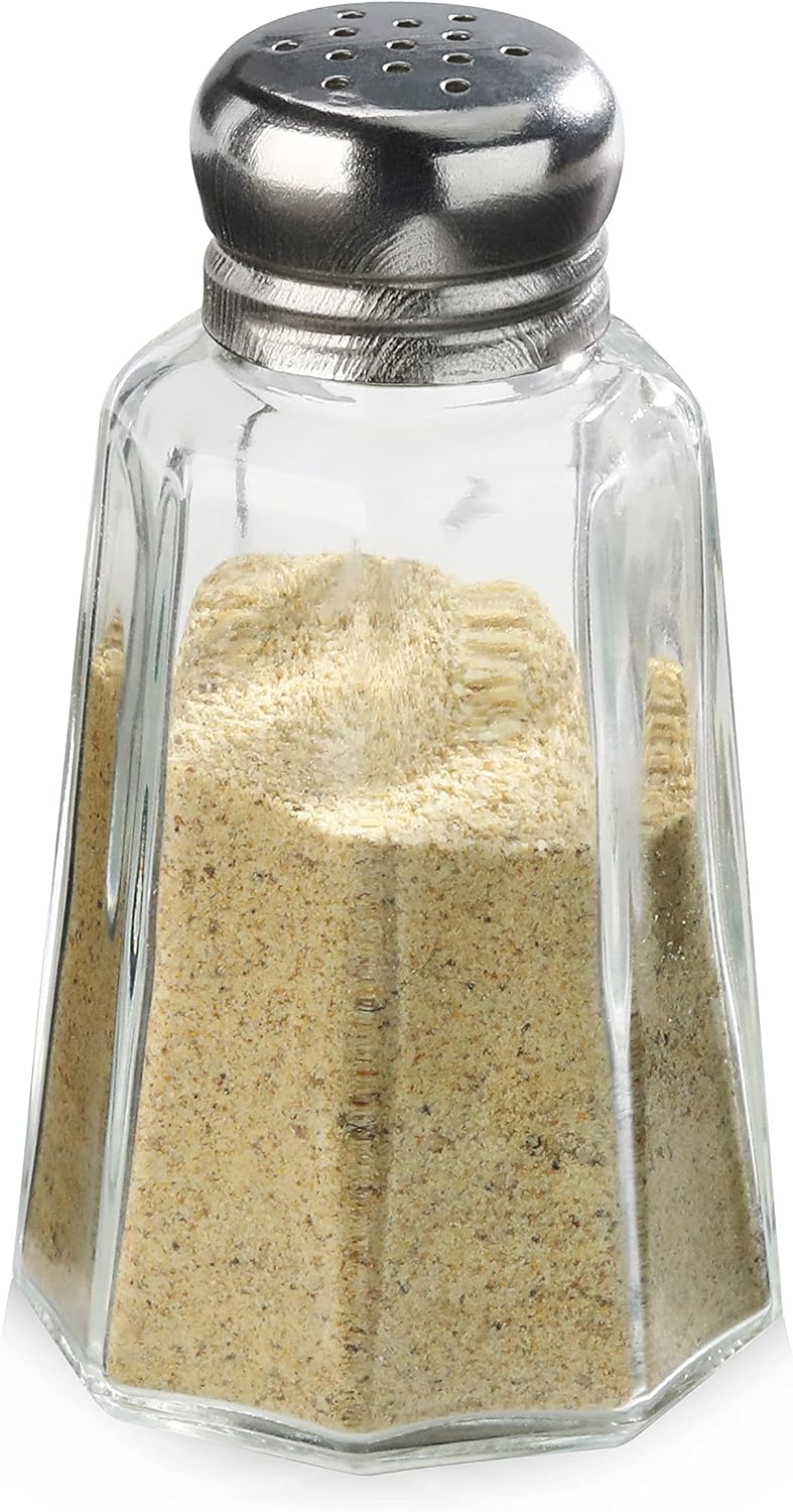 Glass Salt and Pepper Shaker with Stainless Steel Mushroom Top, 2-Ounce, Set of 12