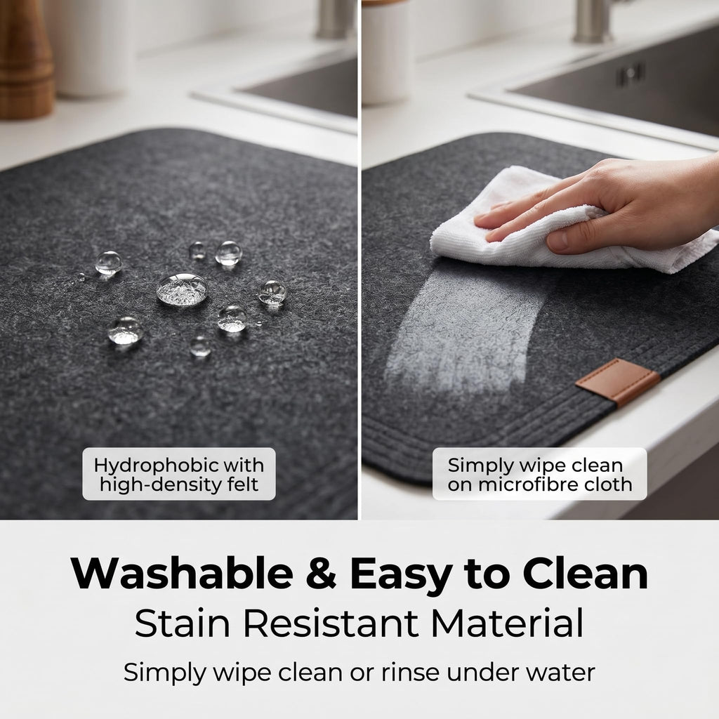 Felt Placemat Set of 18, 6 Placemats, 6 Coasters and 6 Cutlery Bags, Washable, Stain Resistant, Heat-Resistant, Dark