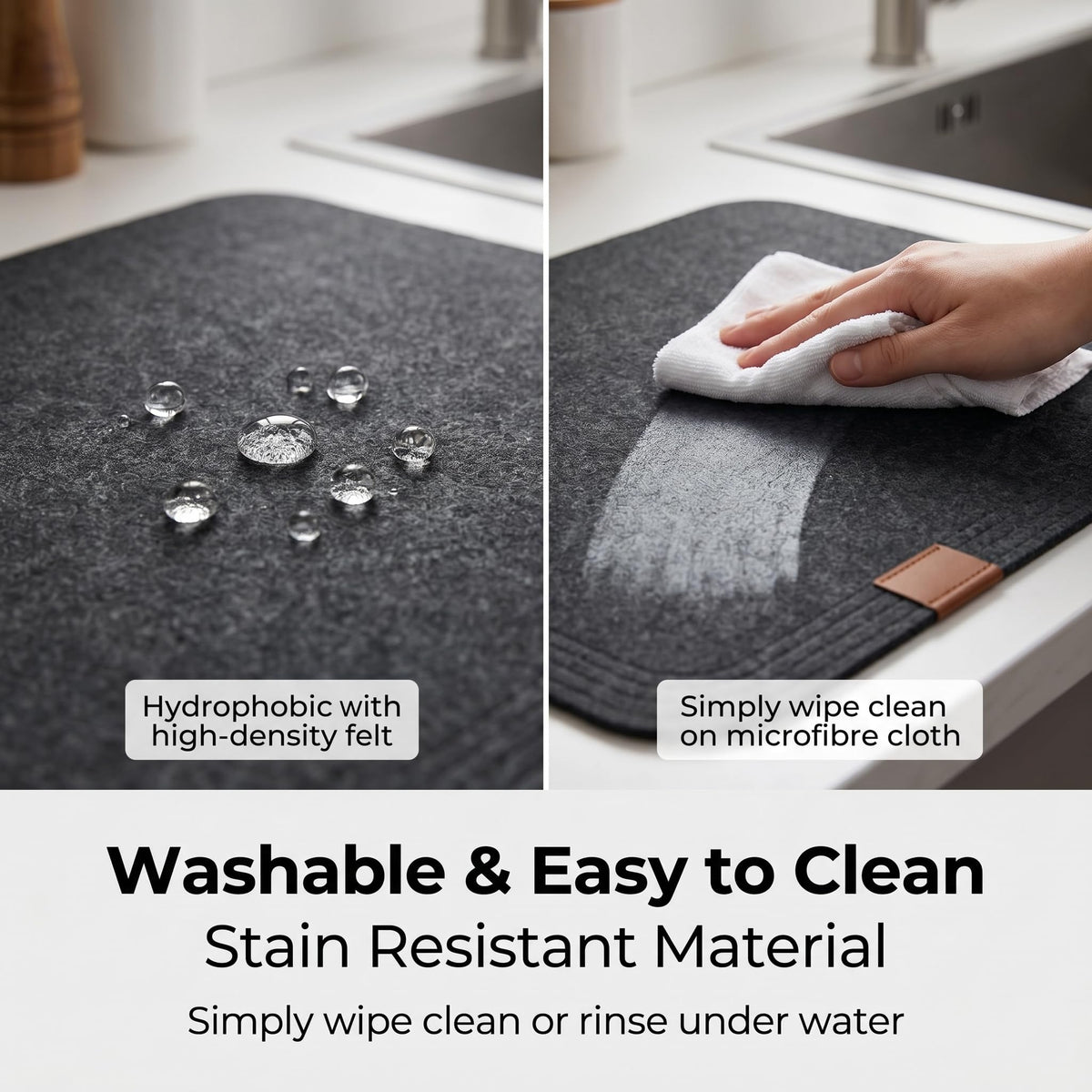 Felt Placemat Set of 18, 6 Placemats, 6 Coasters and 6 Cutlery Bags, Washable, Stain Resistant, Heat-Resistant, Dark
