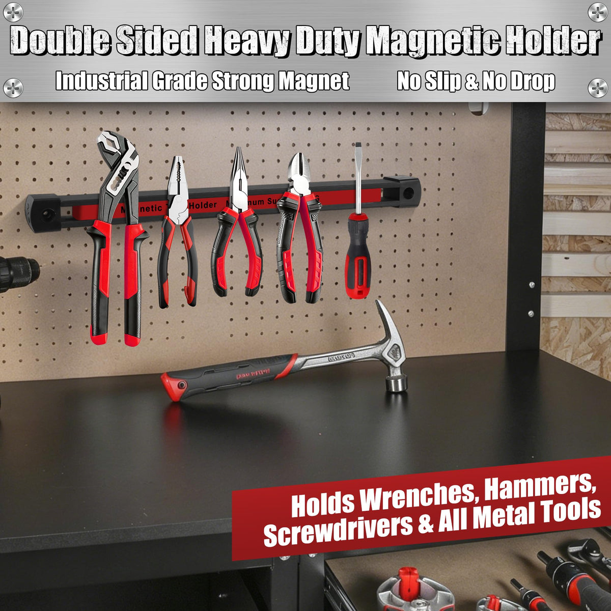 UEUNPBR Double Sided Magnetic Tool Holder, 12 Inch Heavy Duty Ultra Strong Magnetic Tool Bar, Wall Mount Magnetic Tool Strip for Garage, Workshop, Jobsite, Kitchen, Tool Organizer Storage (2 Pack)
