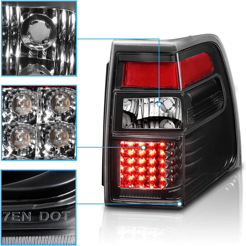 AmeriLite Black LED Replacement Brake Tail Lights Set For 2007-2017 Ford Expedition - Passenger and Driver Side