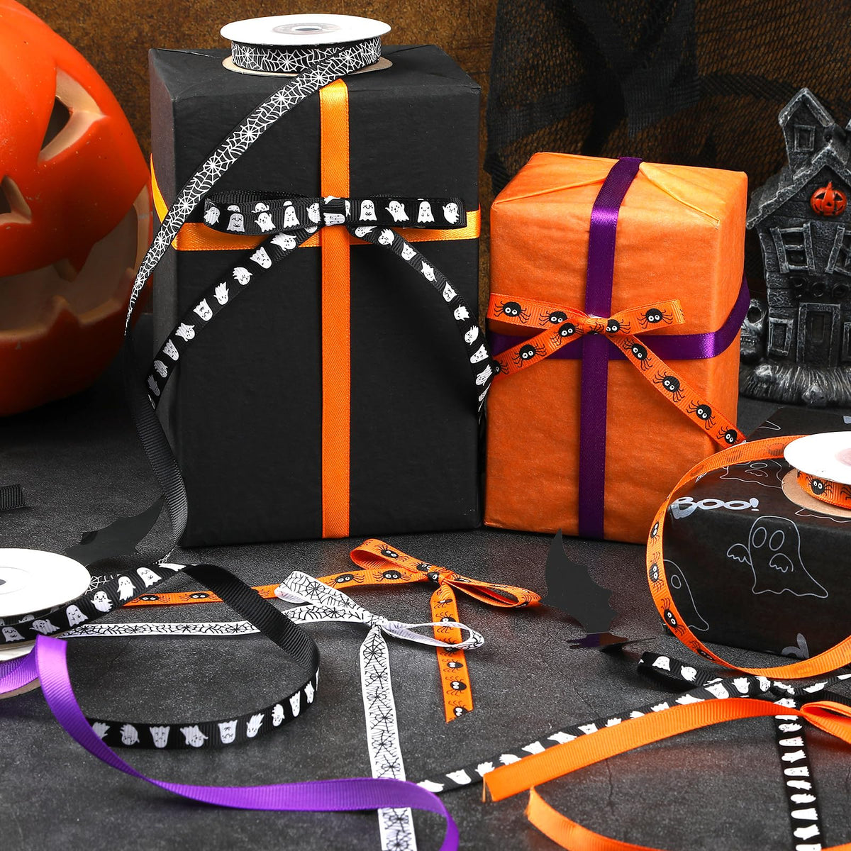 Halloween Ribbon, 6 Rolls 60 Yards Spooky Grosgrain Ribbons