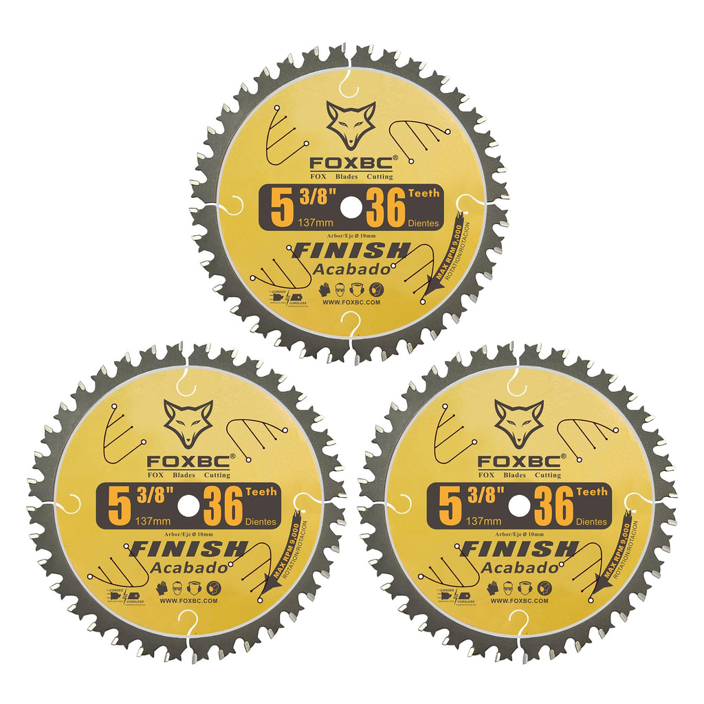 FOXBC 5-3/8 Inch Carbide Circular Saw Blade 36 Tooth Trim Finish Wood with 10mm Arbor