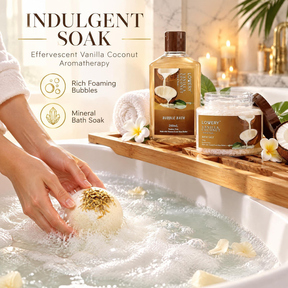 Gifts For Women Gift Basket for Women– 9 Piece Set of Vanilla Coconut Home Spa Set, Luxurious Gifts for Her, Bath and