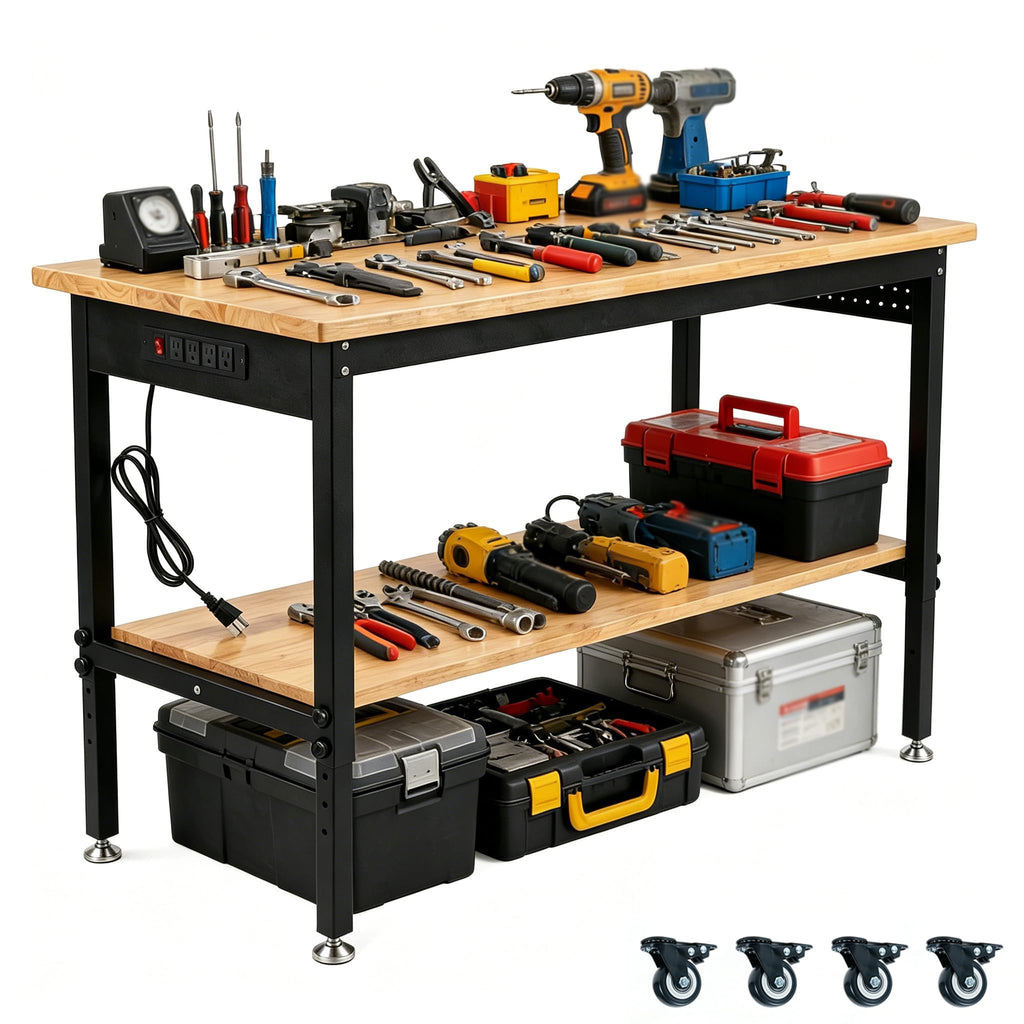 60 Inch Adjustable Height Workbench Garage Work Bench with Storage