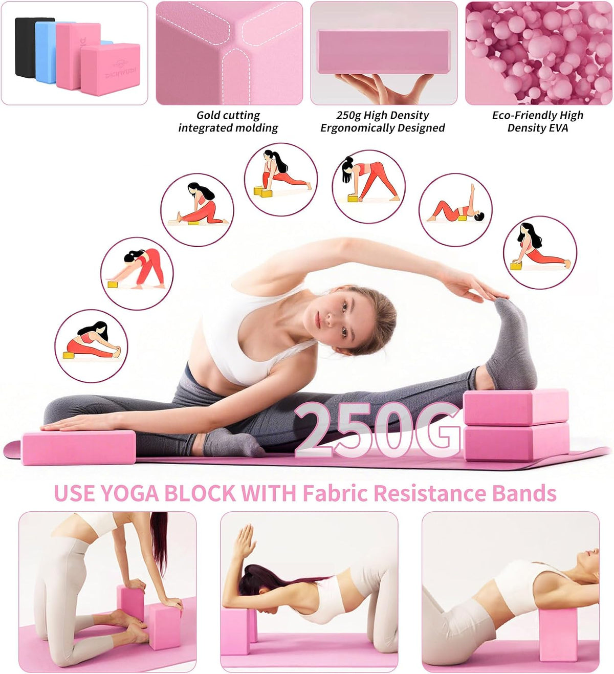 Yoga Mat Thick, 6 Fabric Resistance Bands, 2 Pack Yoga Blocks, Home Workout Equipment Essentials Starter Kit for