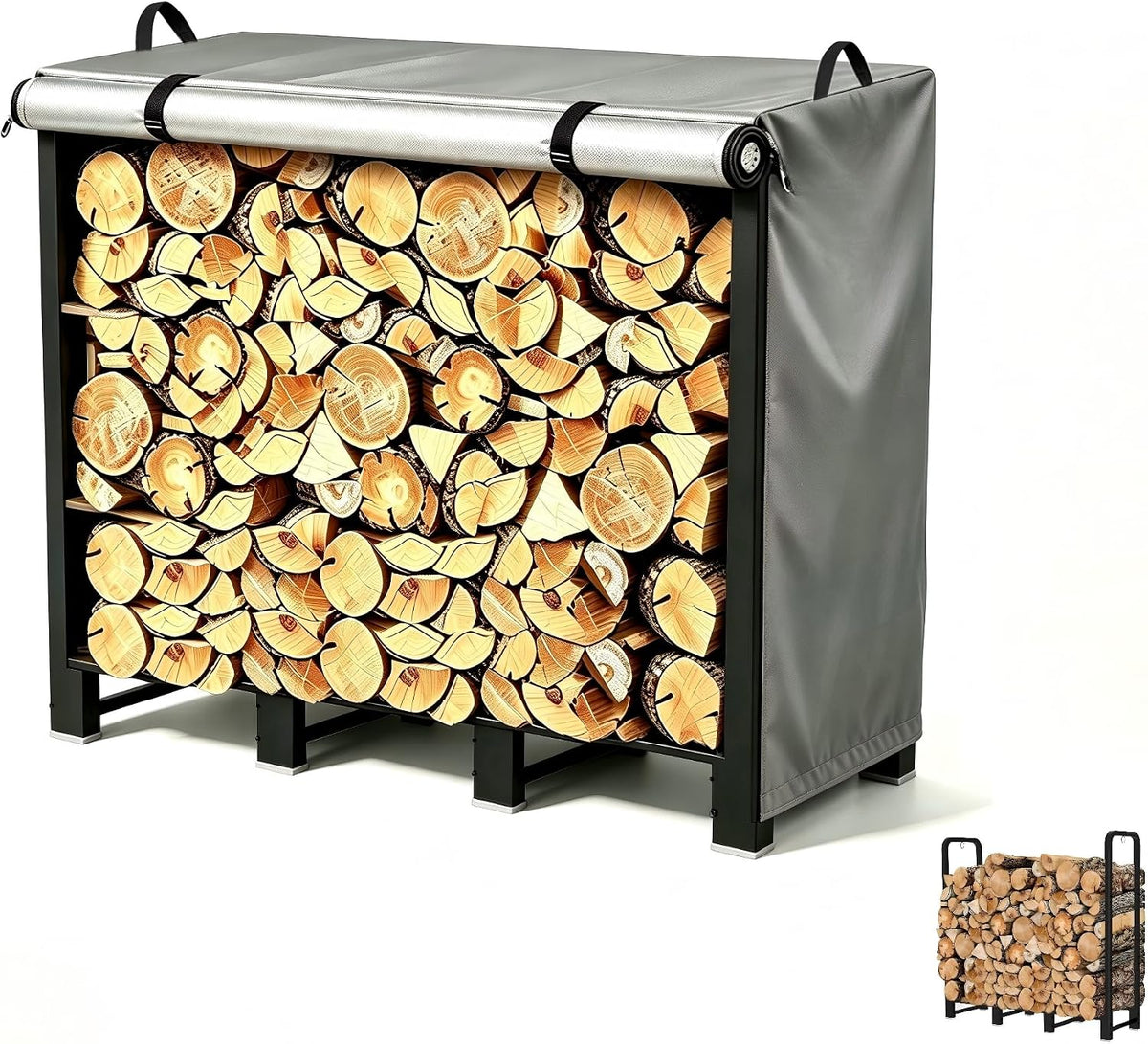 500D Firewood Rack Holder Cover,14" D x36 W x46 H,Gray | Log Stand Stacker Holder Cover Compatible with Artibear 3FT