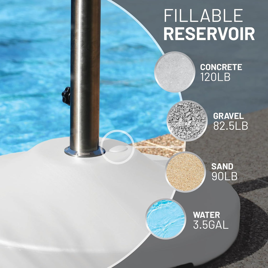 Fillable 120lb Capacity Commercial Free Standing Umbrella Base Heavy Duty, Umbrella Base with Wheels, Fillable Patio