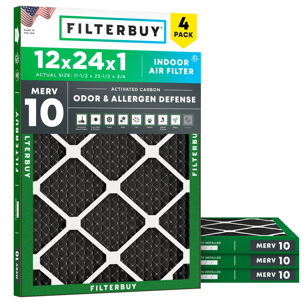 12x24x1 Air Filter MERV 10 Odor & Allergy Defense (4-Pack)