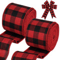 2 Roll 2.5" Buffalo Plaid Ribbon Red Wired Total 19.6 Yards