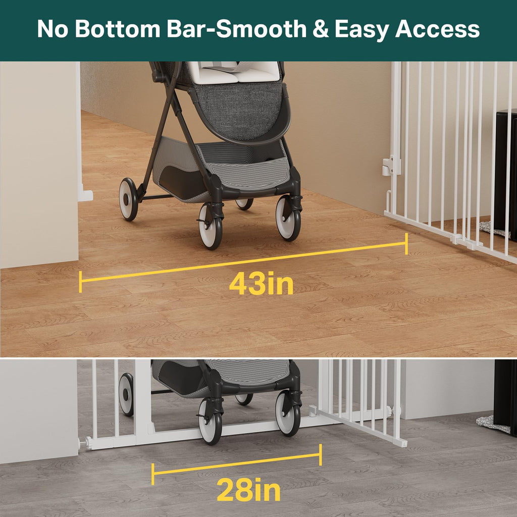29.2-43" Adjustable Hardware/Pressure-Mounted Pet & Child Safety Gate with Auto-Close Walk-Through Door for Stairs, Hallways & Wide Doorways — White