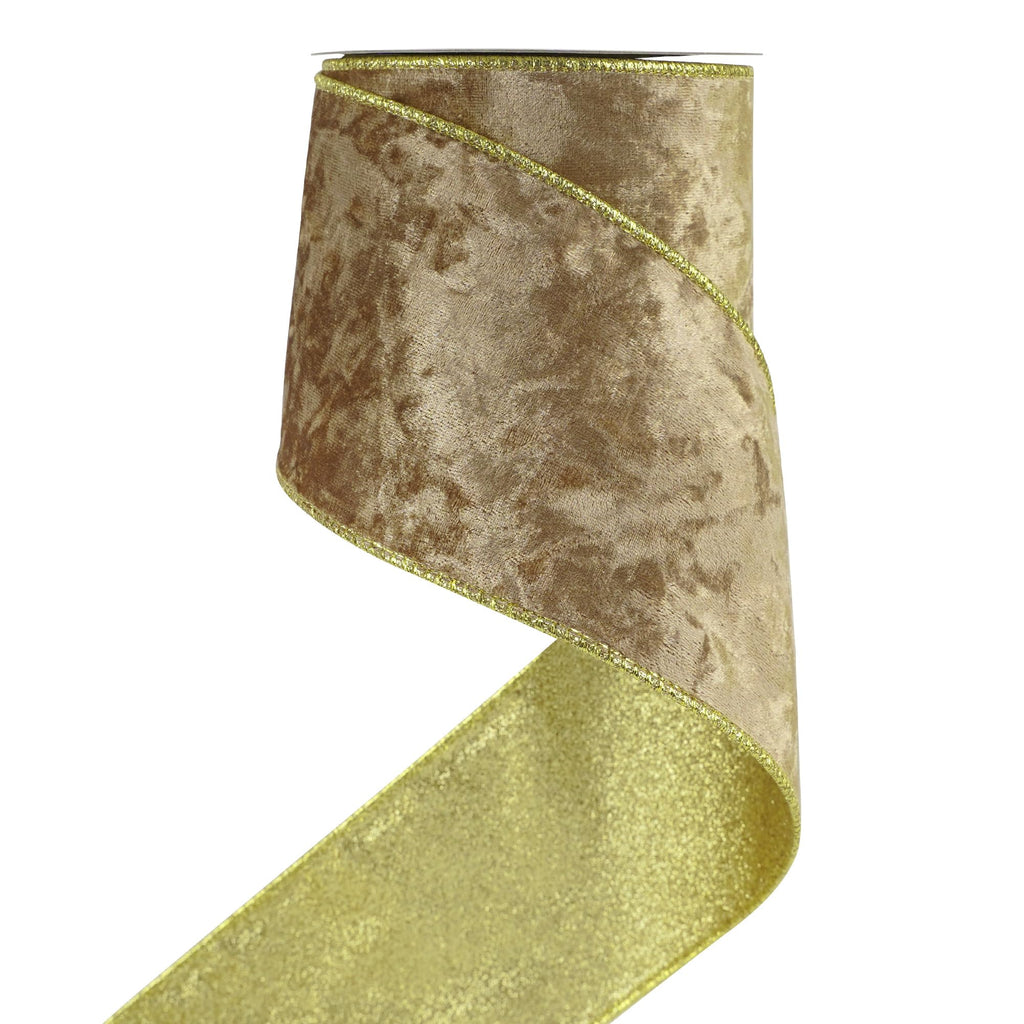 Camel Velvet Wired Ribbon 4 inch Khaki Velvet Ribbon