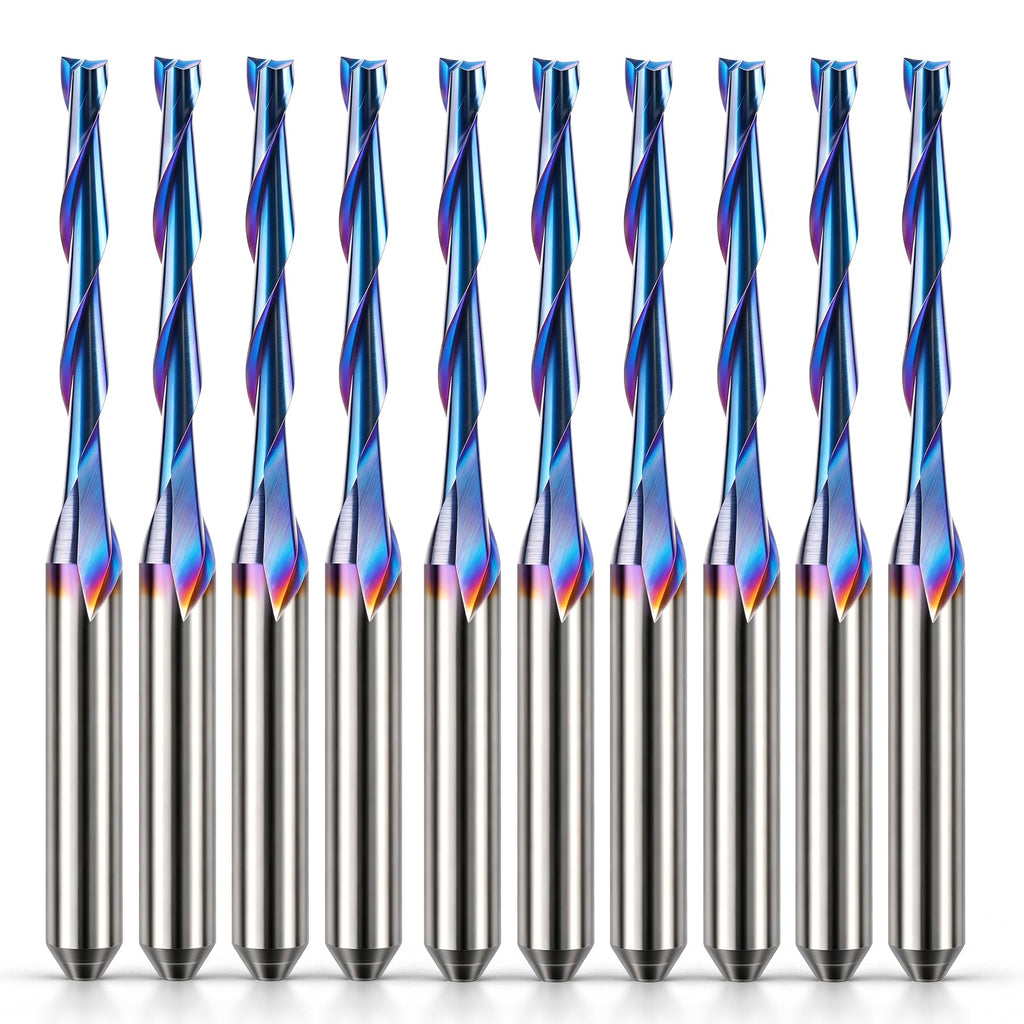 HQMaster 1/8" Shank CNC Router Bits 2 Flute Upcut CNC Bit End Mill 10pcs