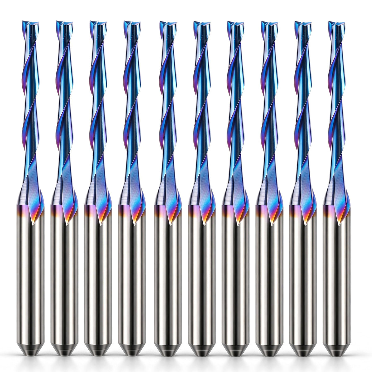 HQMaster 1/8" Shank CNC Router Bits 2 Flute Upcut CNC Bit End Mill 10pcs