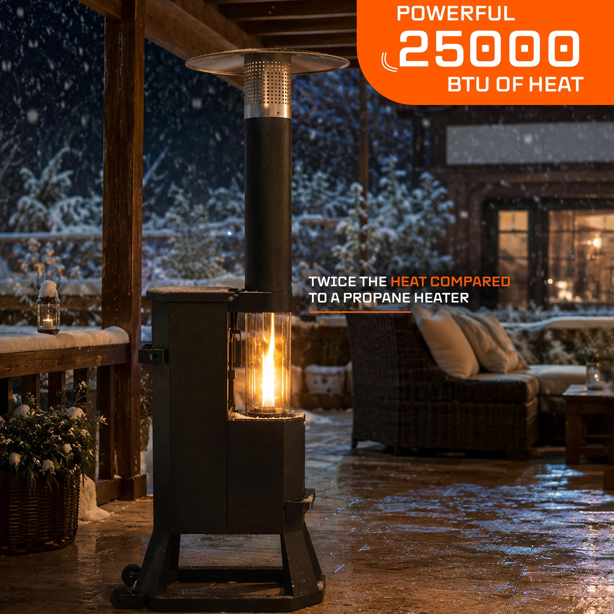 25,000 BTU Wood Pellet Patio Heater with Glass Tube