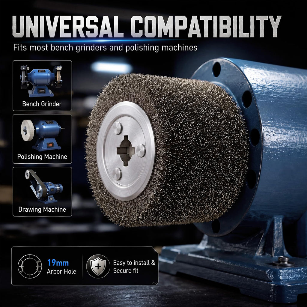 Tudomro 2-Pack Stainless Steel Wire Brush Drum Surface Conditioning Tool, 4.7" x 4" Drawing Wheel for Wood Texturing Rust Removal Metal Polishing Grinding 3/4 Quad Keyway Abrasive Burnishing Wheel