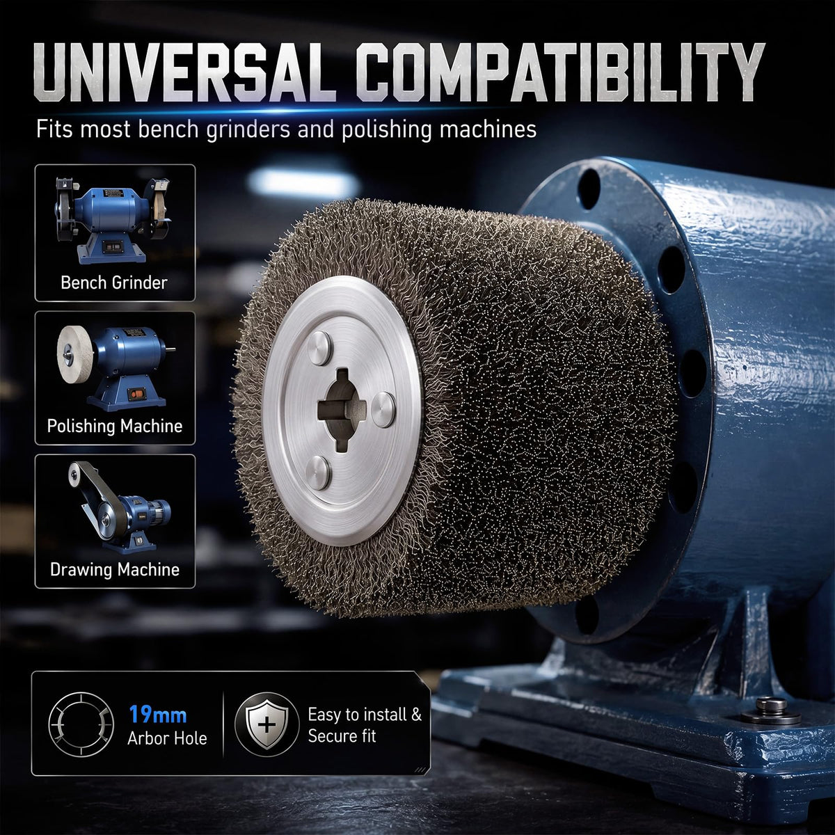 Tudomro 2-Pack Stainless Steel Wire Brush Drum Surface Conditioning Tool, 4.7" x 4" Drawing Wheel for Wood Texturing Rust Removal Metal Polishing Grinding 3/4 Quad Keyway Abrasive Burnishing Wheel
