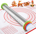 Stainless Steel Rolling Pin and Silicone Mat Set, Adjustable Thickness Rings