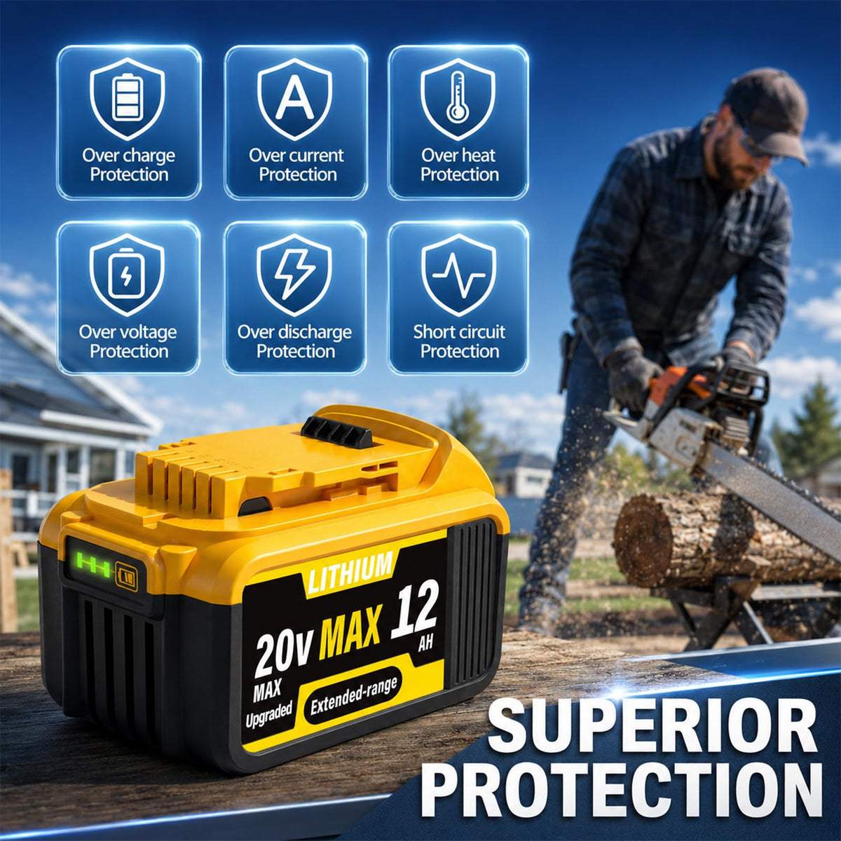 2 Pack 12000mAh Replacement for Dewalt 20V MAX Battery, High Capacity Compatible with DCB200 DCB201 DCB203 DCB204