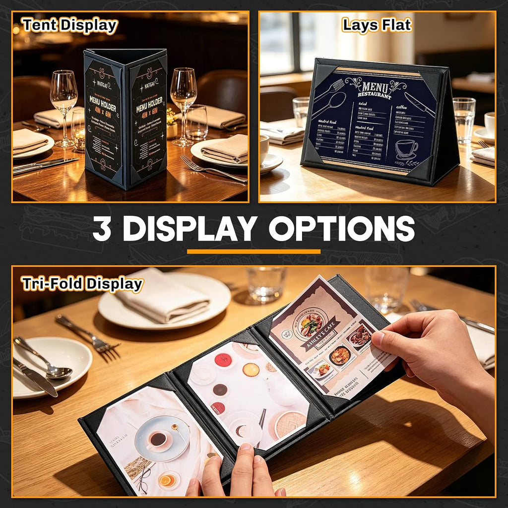 1 Pack Table Tent Menu Holder, PU Leather Menu Cover 4" x 6"
