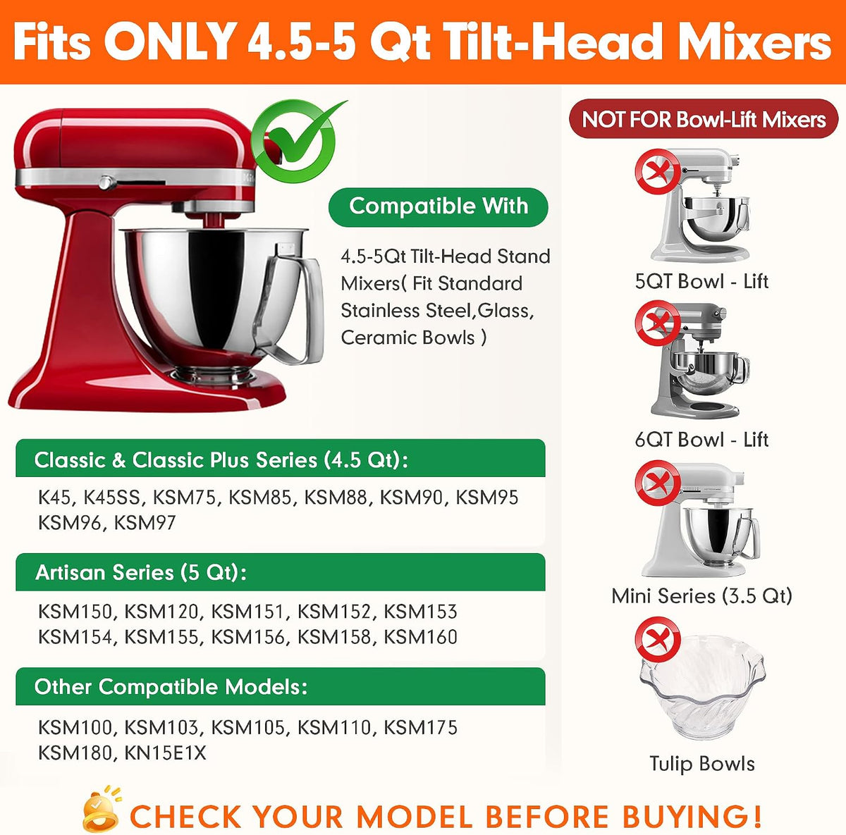 K45DH Coated Dough Hook for KitchenAid 4.5–5 Quart Tilt-Head Stand Mixers | Coated C-Shaped Bread Hook Attachment