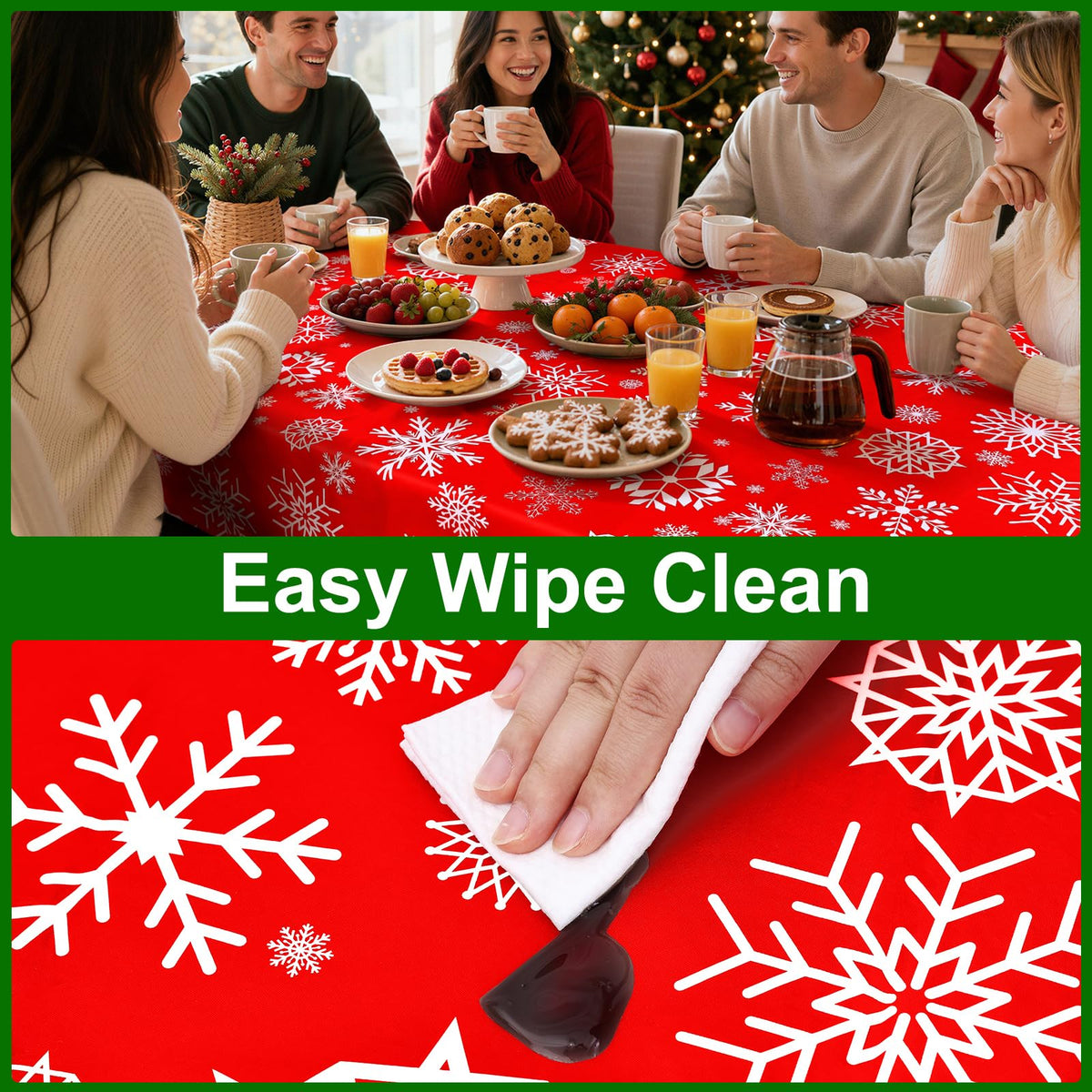 Christmas Table Cloth, Flannel Backed Vinyl Tablecloth, 60"x84"