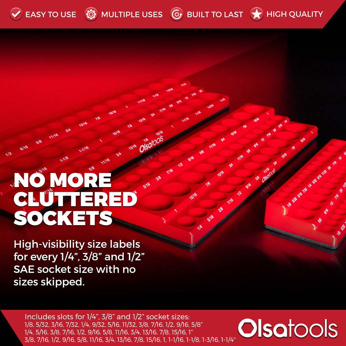 Olsa Tools Magnetic Socket Holder 3sets Drive Metric, 123 Sockets, Red