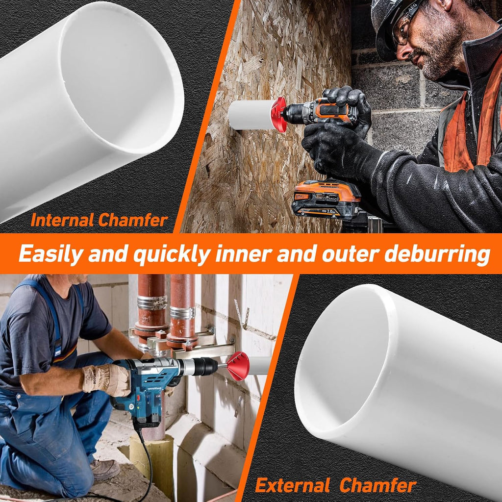 2 in 1 Inner-Outer PVC Deburring Tool, PVC Chamfer Tool, Pipe Deburring Reamer Plumbing Tool for OD 0.75" to 4.6", ID