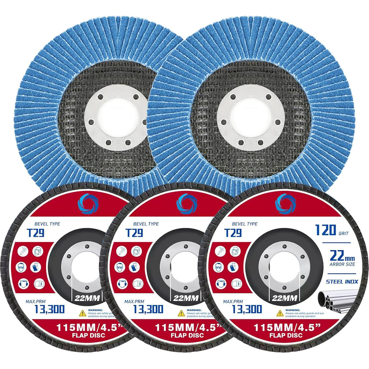 Abrasive Flap Discs,5 Pack,Premium 4.5" x 7/8" Type 29 High Density Zirconia Flap Sanding Discs 4-1/2 Inch for Angle Grinder,Grinding Wheels & Discs,Sanding Discs for Wood & Metal.(120 Grit)
