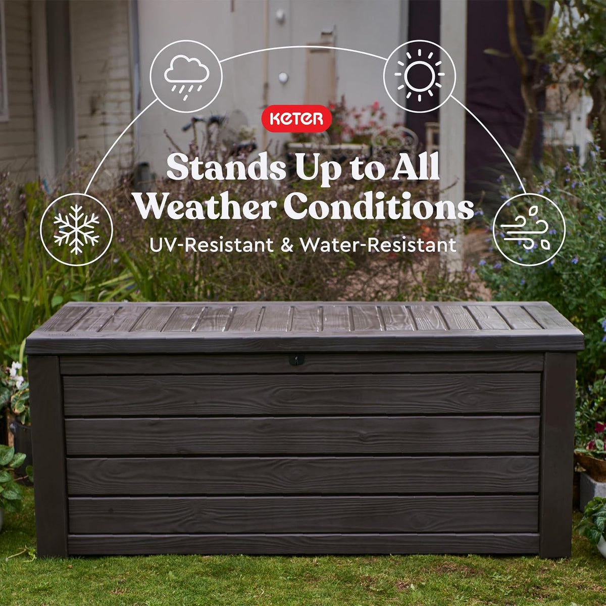 Westwood 150 Gal Outdoor Storage Box for Patio and Pool Accessories | Brown, Resin, Large, Weatherproof, Lockable