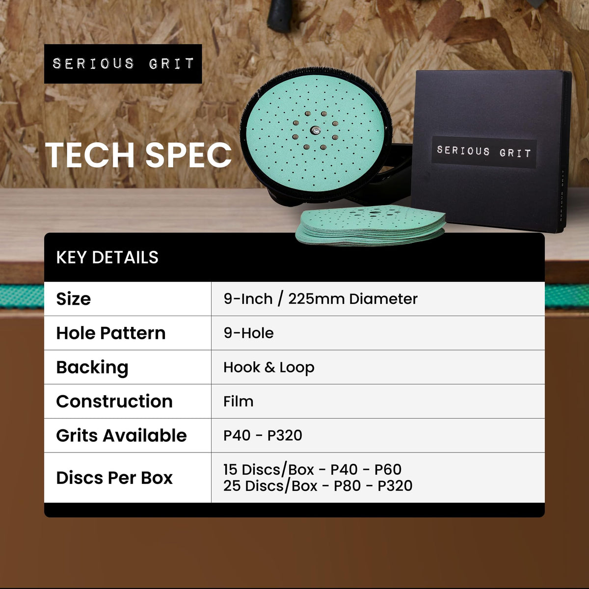 Serious Grit - 225mm Drywall Sanding Discs - P80-220 Assortment - 25 Pack