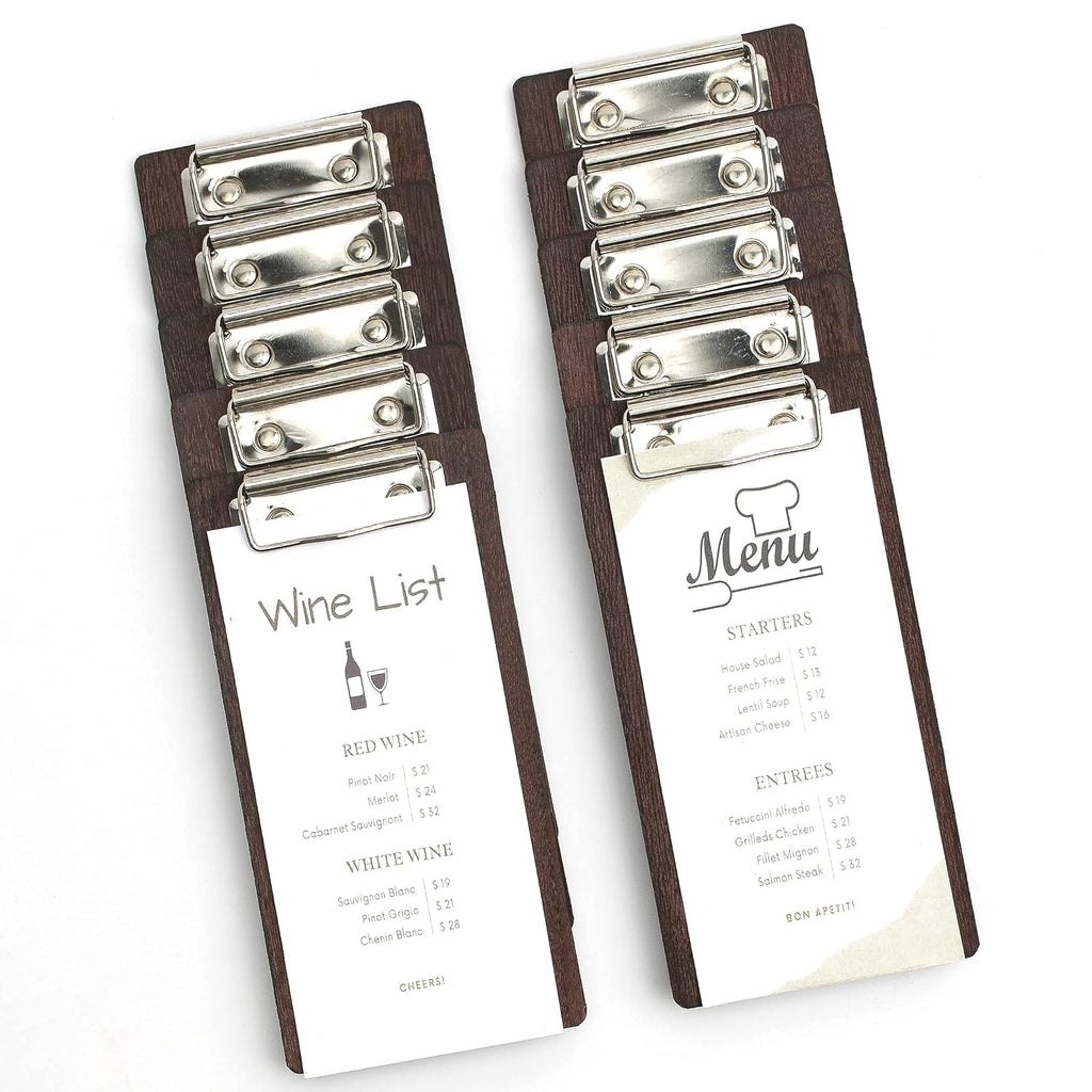 10-Pack Wood Check Presenters for Restaurants, Server Book, Menu Holder for Cafes, Wooden Clip Board, Cute Waitress