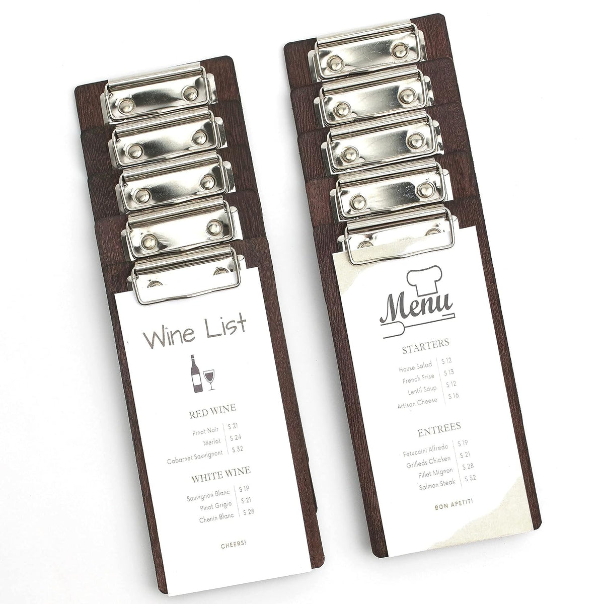 10-Pack Wood Check Presenters for Restaurants, Server Book, Menu Holder for Cafes, Wooden Clip Board, Cute Waitress